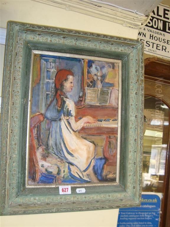 Lady Playing Piano Oil Painting by May Guinness