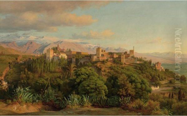 The Alhambra, Sierra Nevada Province, Grenada Oil Painting by Ludwig H. Theodor Gurlitt