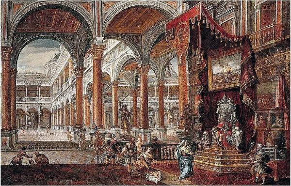 A Renaissance Palace With The Judgement Of Solomon Oil Painting by Francisco Gutierrez