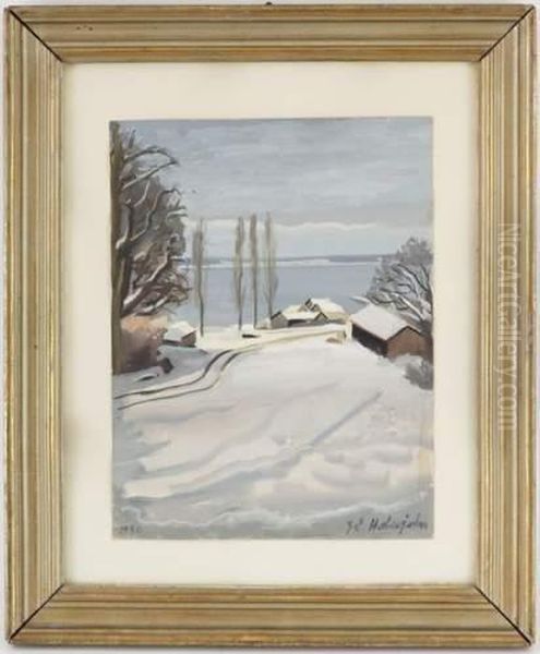 Bord Du Leman En Hiver Oil Painting by Ferdinand Gabriel E. Haberjahn