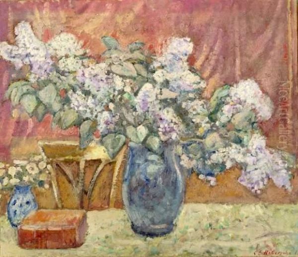 Bouquet De Lilas Oil Painting by Ferdinand Gabriel E. Haberjahn