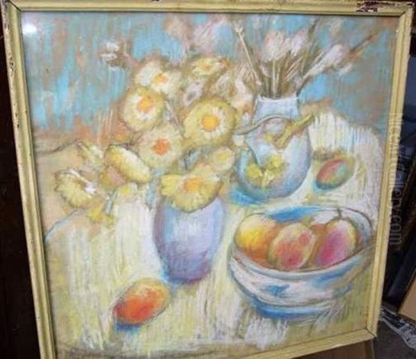 Nature Morte, Pastel, Signe En Bas A Gauche , 46 X 47 Cm. Pliures Oil Painting by Ferdinand Gabriel E. Haberjahn