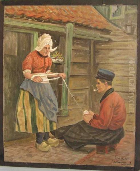 Hollandisches Paar Bei Der Arbeit Oil Painting by Adolf Hacker