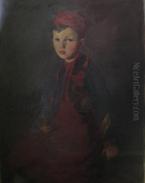 Portrait Of Boy In Red Hat Oil Painting by Ben Ali Haggin