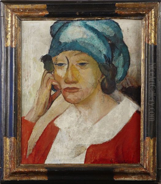 Damportratt Oil Painting by Acke Hallgren