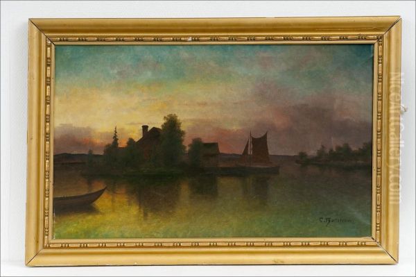 Iltarusko - Kvallsrodnad. Oil Painting by Carl Hallstrom