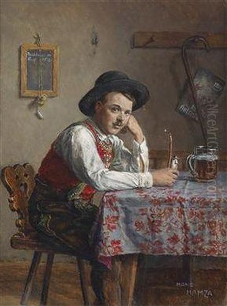 Smoking A Pipe And Reading A Letter Oil Painting by Hans Hamza