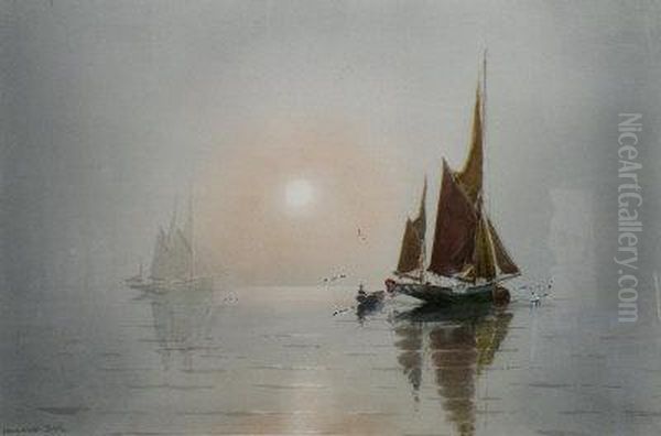 Fishing Boats Oil Painting by Charles E. Hannaford