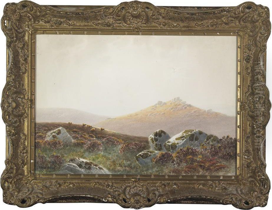 Sheep Grazing On The Hillside Oil Painting by Charles E. Hannaford