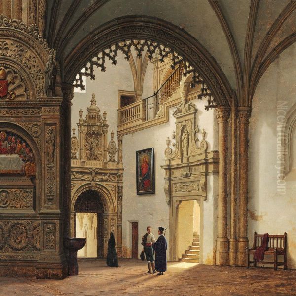 Interior From Seville Cathedral Oil Painting by Heinrich Hansen