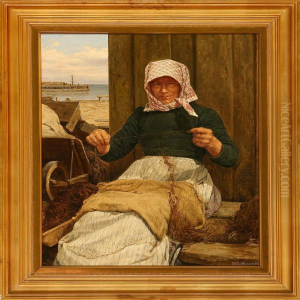 A Fisherman's Wife Oil Painting by Niels Christian Hansen