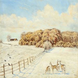 Winter Landscape With Deer And Crows