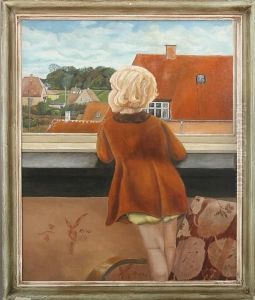 A Small Girl Standing At A Window