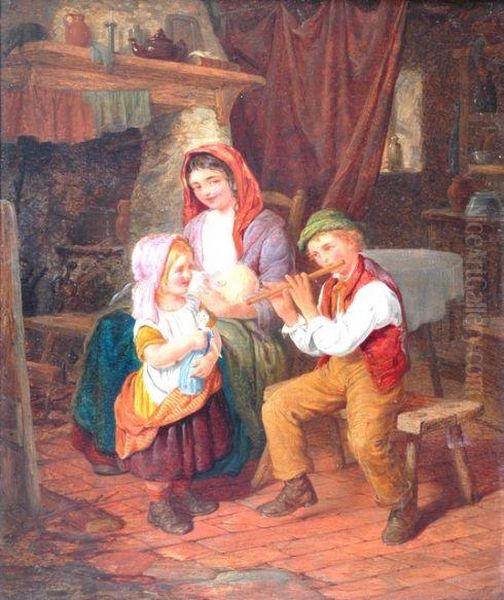 Interior, Playing A Flute Oil Painting by David Hardy