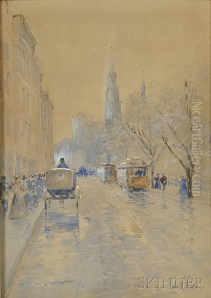 Boston Street Scene, Boylston Street Towardarlington Street Church Oil Painting by Louis Kinney Harlow