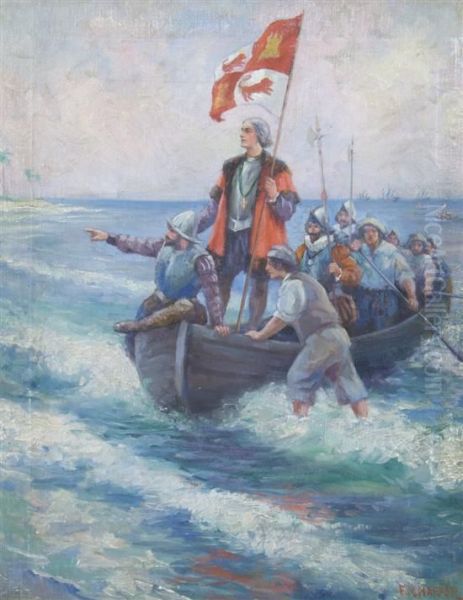 Landing Of Columbus Oil Painting by Frank Robert Harper