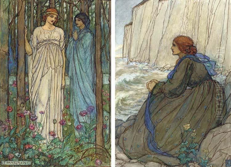 Illustrations For Tennyson's Guinevere (two Illustrated) Oil Painting by Emma Florence Harrison