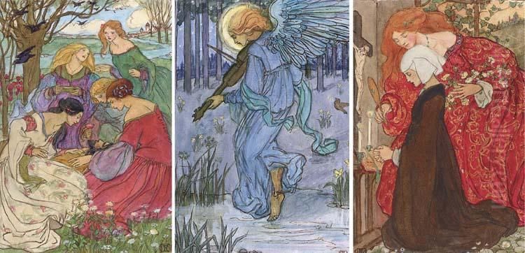 Illustrations For Christina Rossetti's Goblin Market (threeillustrated) Oil Painting by Emma Florence Harrison