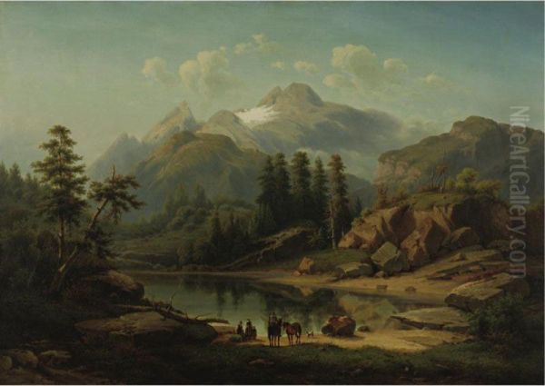 A Mountain Lake In The Tyrol Oil Painting by George Gunther Hartwick