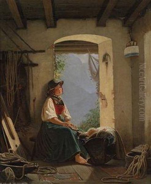 The Joy Ofmotherhood Oil Painting by Carl Georg Adolph Hasenpflug