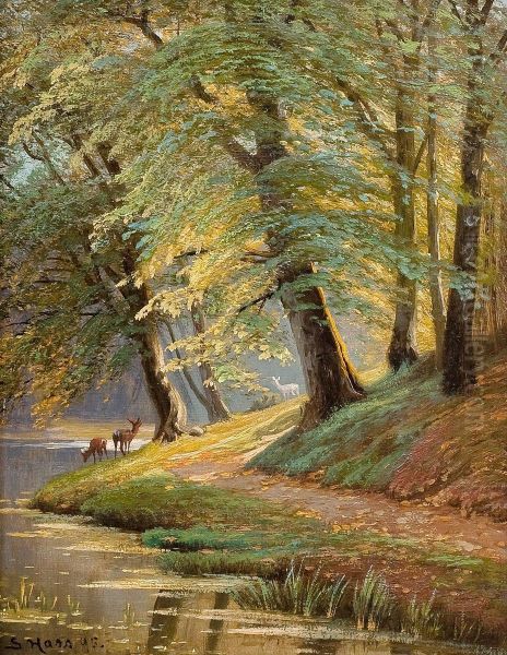 Roe Deer Oil Painting by Siegfried A. Sofus Hass