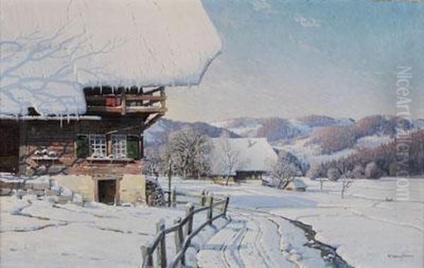 Winter Landscape Oil Painting by Karl Hauptmann