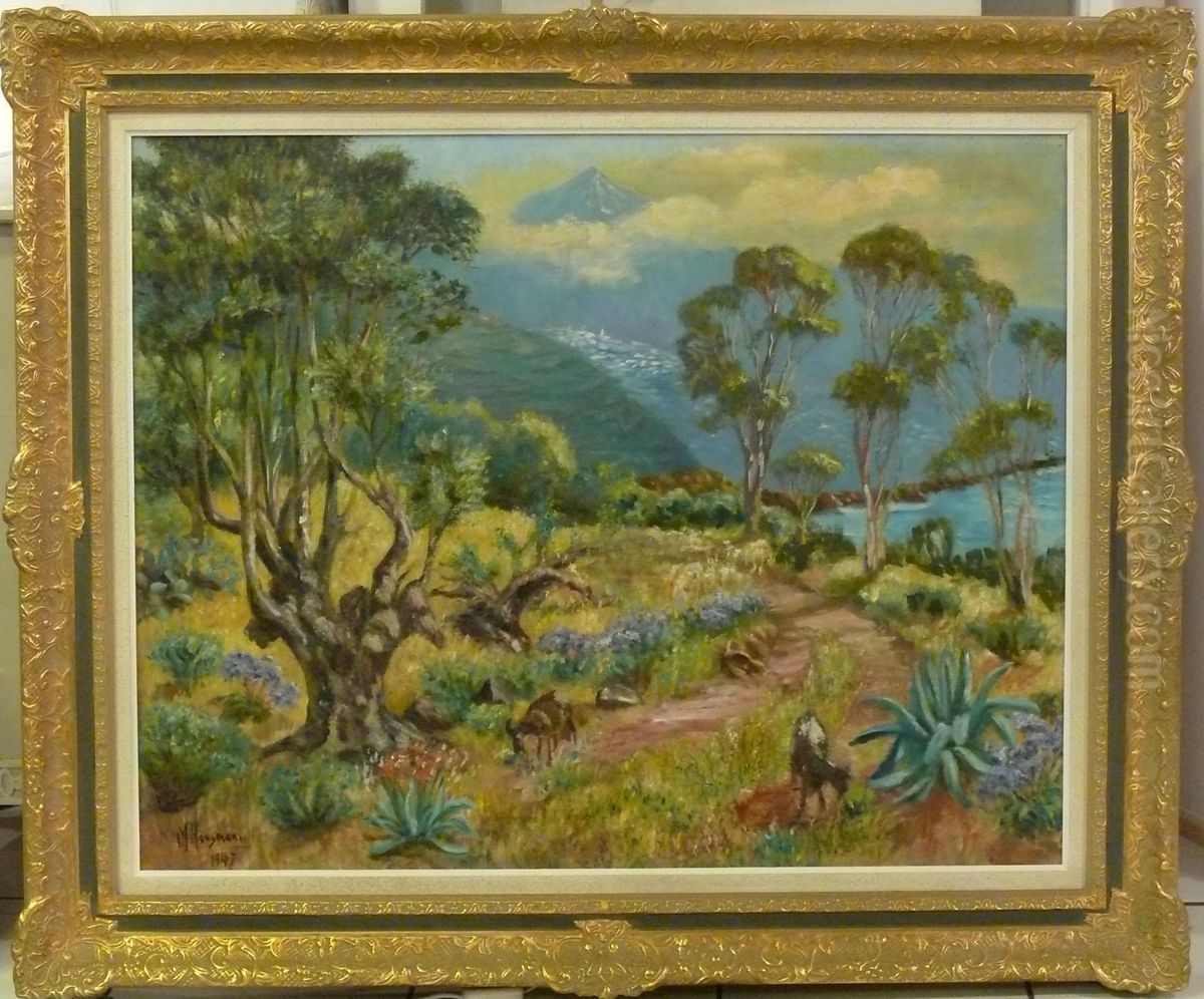 Landskap Med Berg Och Vatten. Oil Painting by Manfred Hausman