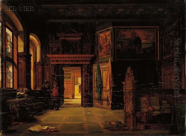 Baroque Interior Scene Oil Painting by Heinrich Heger