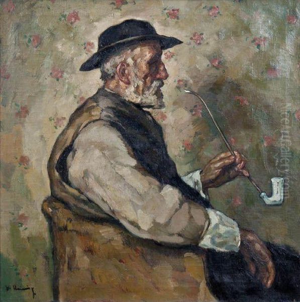 The Pipe Smoker Oil Painting by Walter Heimig