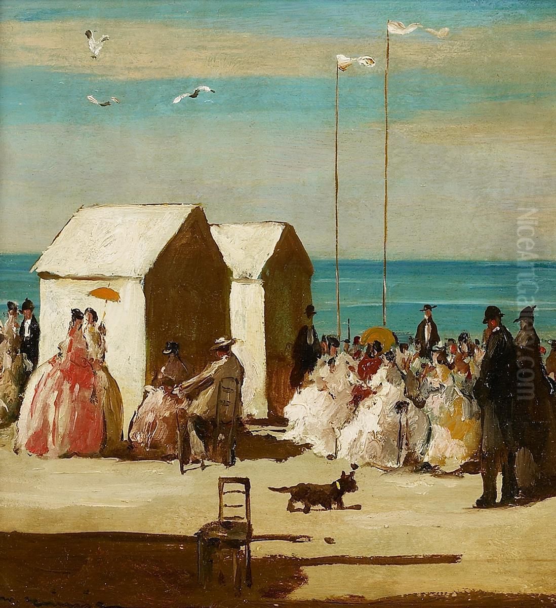 Strandbad Oil Painting by Walter Heimig
