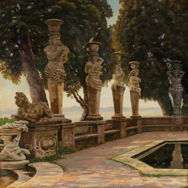 View From Villa Borghese In Rome Oil Painting by Heinrich Hansen