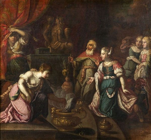 Salomon Sacrifiant Aux Idoles Oil Painting by Johann Heiss