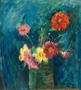 Flower Still Life Against A Green Background