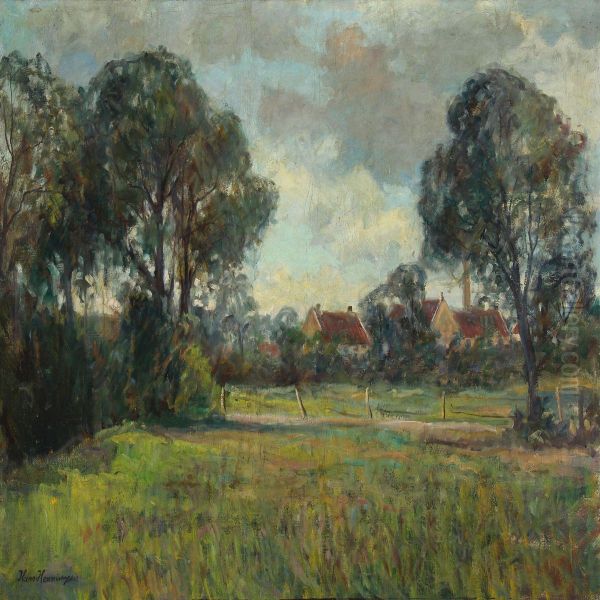 Landscape With Houses Oil Painting by Hans Henningsen