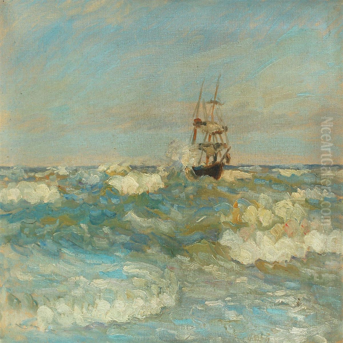 Seascape With A Sailing Ship Oil Painting by Frans Henriques