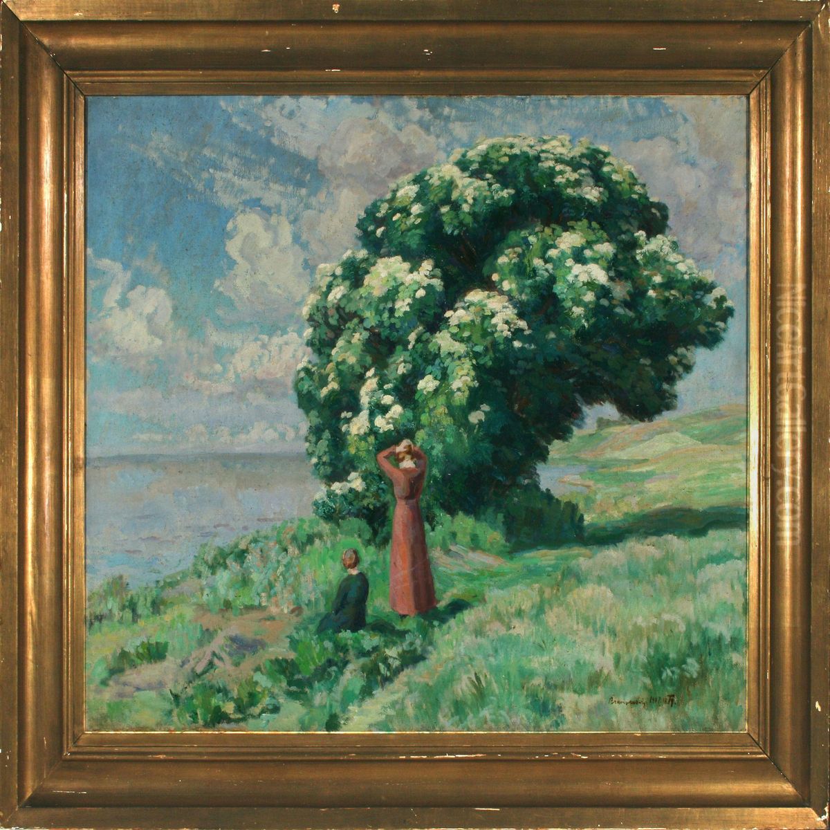 The Artist's Sister,karen Painted Twice At Bramsnaesvig Oil Painting by Frans Henriques