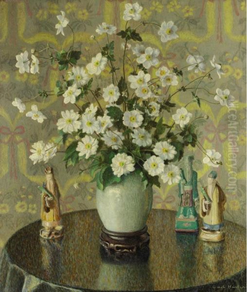 Japanese Anemone Oil Painting by Adele Herter