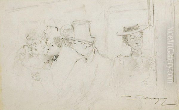People On A Train Oil Painting by Lewis Edward Herzog