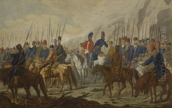 Der Marsch Der Uralischen Kosaken Durch Bohmen Oil Painting by Carl Adolf Heinrich Hess