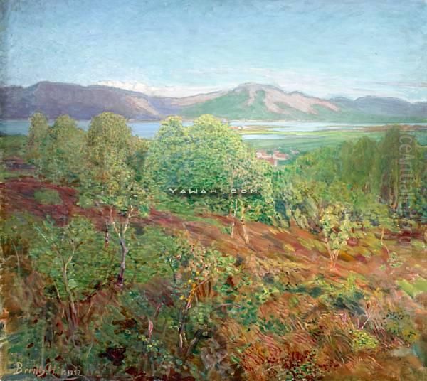 Landskap Med Bjerketraer Olje Pa Lerret Oil Painting by Bernhard Hinna