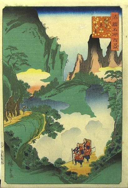 Shokoku Meisho Hyakkei Oil Painting by Utagawa or Ando Hiroshige