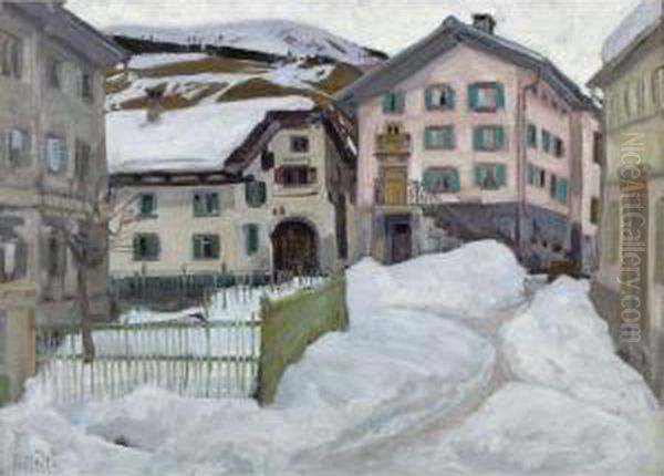Engadiner Dorf Oil Painting by Ernst I Hodel
