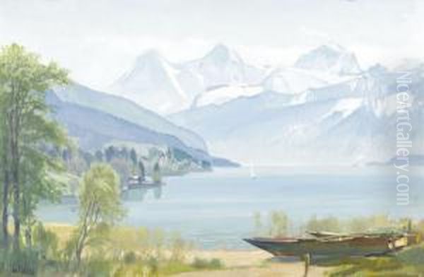 Sommerliche Thunerseepartie Mit Eiger, Monch Und Jungfrau Oil Painting by Ernst Ii Hodel