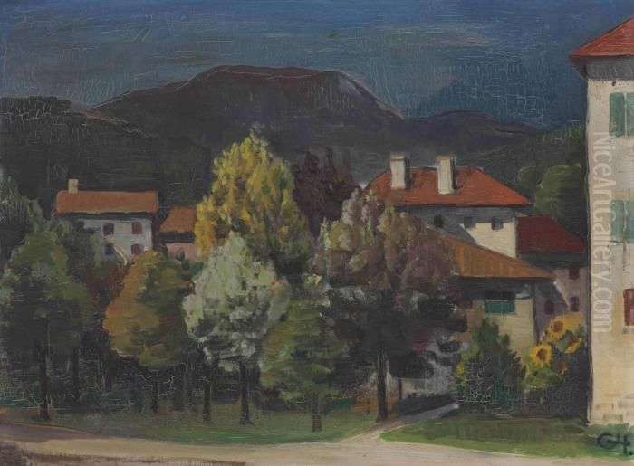 Landschaft Miet Hausern Oil Painting by Carl Hofer