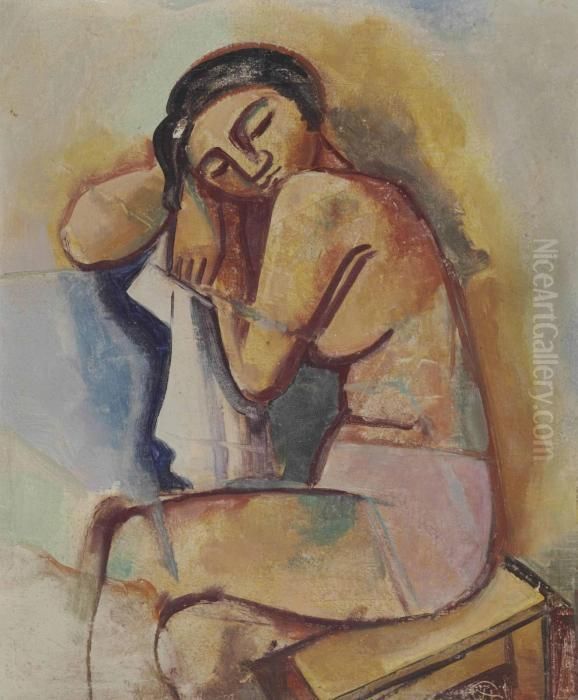 Sitzende Frau Oil Painting by Carl Hofer
