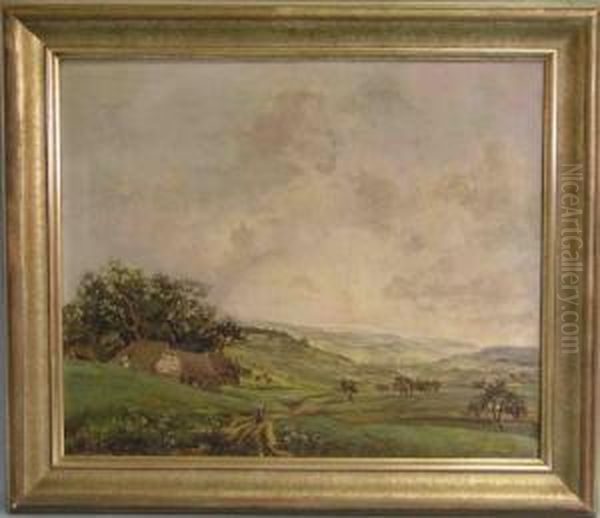 Landschaft Mit Gehoft UndPersonenstaffage Oil Painting by Adolf Hoffmann