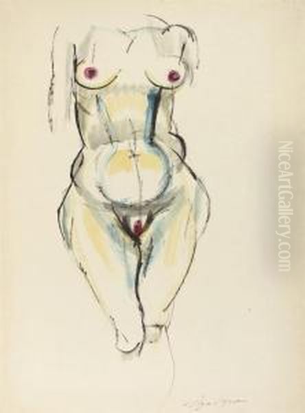 Sitzender Akt; Akt (ohne Kopf) Oil Painting by Eugen Hoffmann