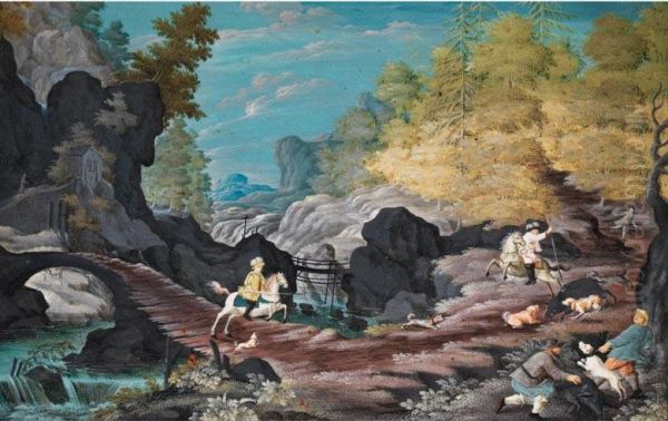 Sauhatz Zu Pferd In Bergiger Herbstlandschaft Oil Painting by Wolfgang Hogler