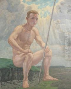 Seated Nude Man With Spear