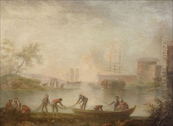 Kalastajiasatamassa. Oil Painting by Anders Holm